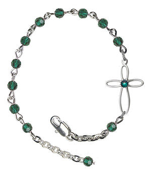 Loop Cross Crystal Bracelet - Silver Plate - May - Emerald