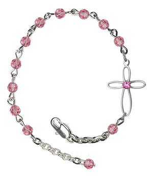 Loop Cross Crystal Bracelet - Silver Plate - October - Rose