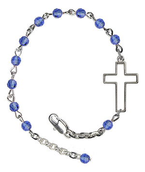 Sideways Cross Crystal Bracelet - Silver Plate - September - Sapphire
