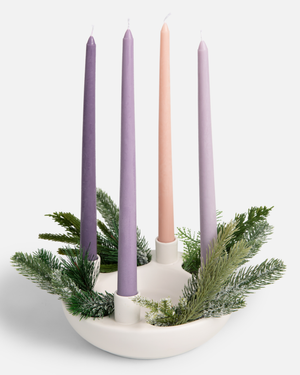 White Ceramic Advent Wreath, Handmade, 8-Inch Diameter