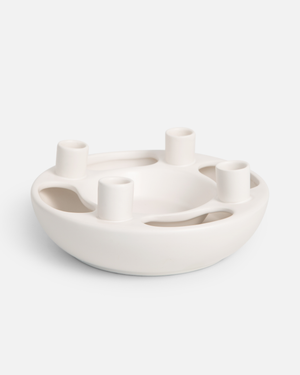 White Ceramic Advent Wreath, Handmade, 8-Inch Diameter