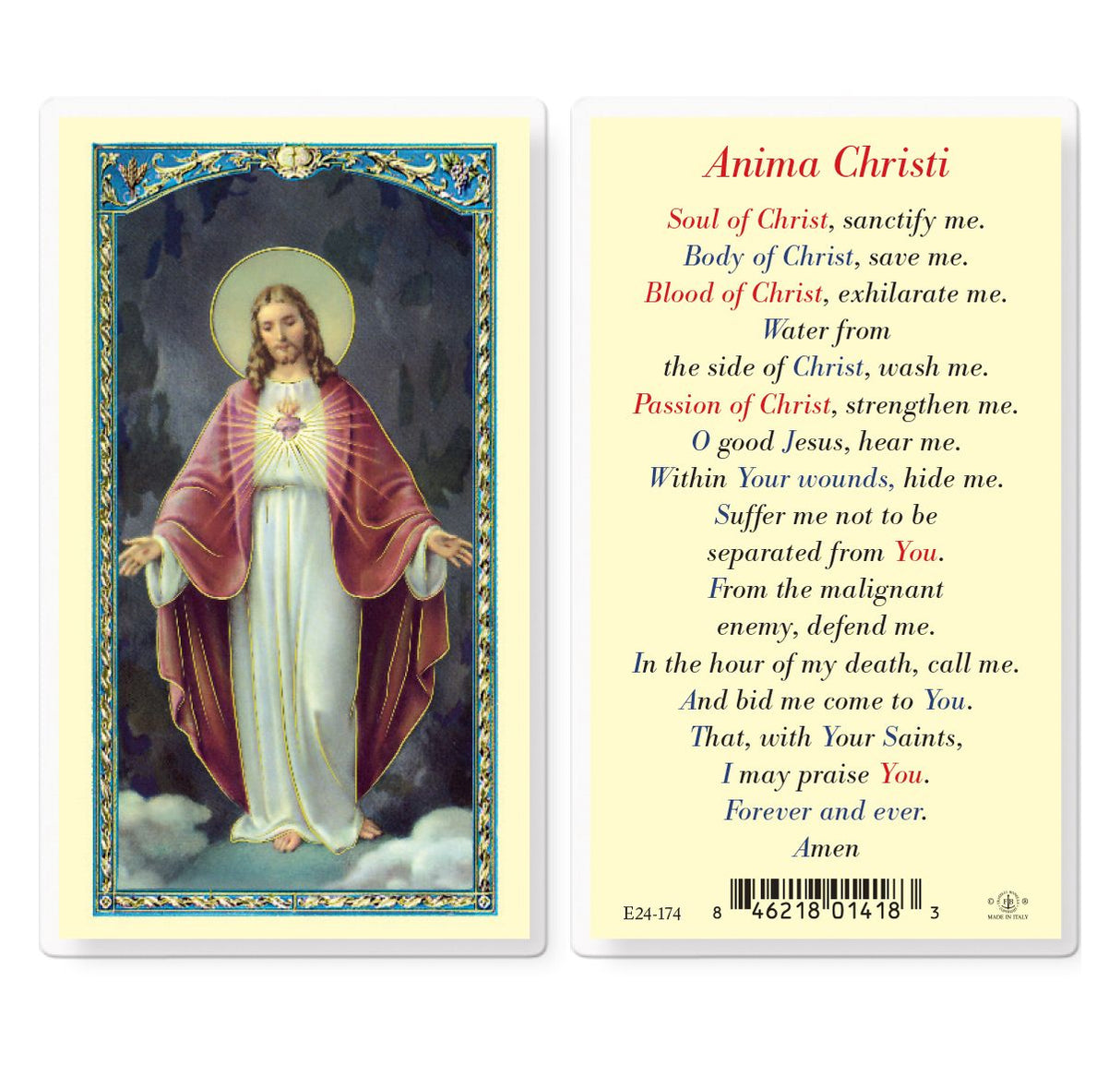 Anima Christi Laminated Prayer Card