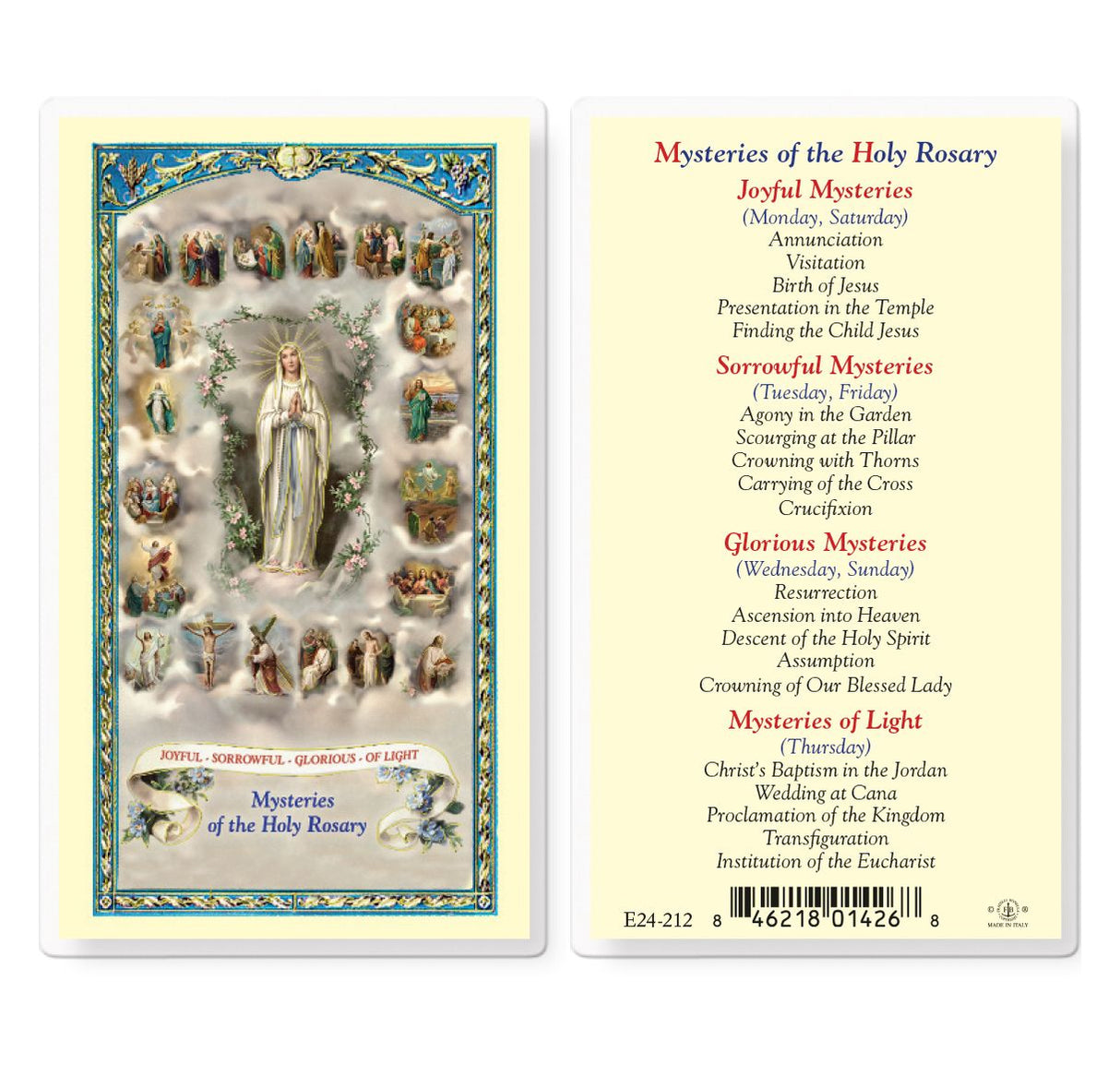 Mysteries of The Rosary Laminated Prayer Card