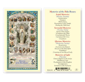 Mysteries of The Rosary Laminated Prayer Card