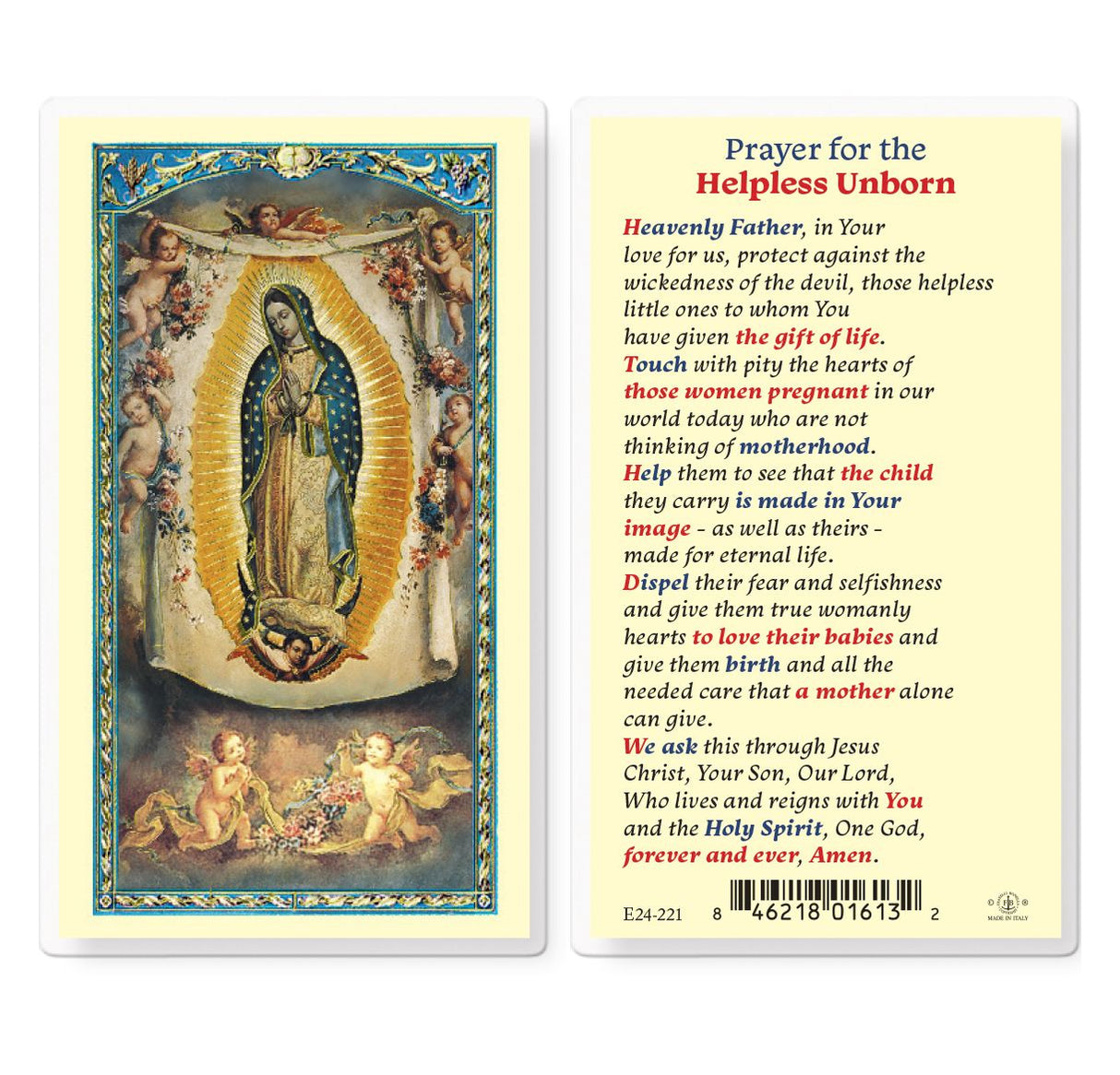 Prayer For The Helpless Unborn Laminated Prayer Card