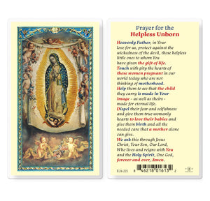 Prayer For The Helpless Unborn Laminated Prayer Card