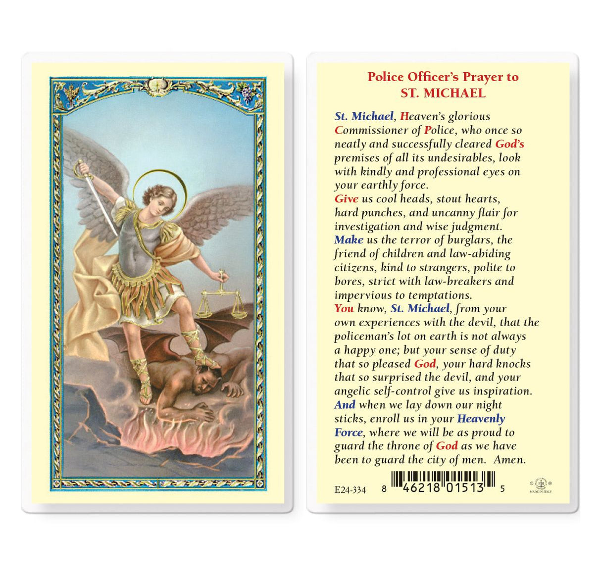 Policeman's Prayer,  St. Michael Laminated Prayer Card