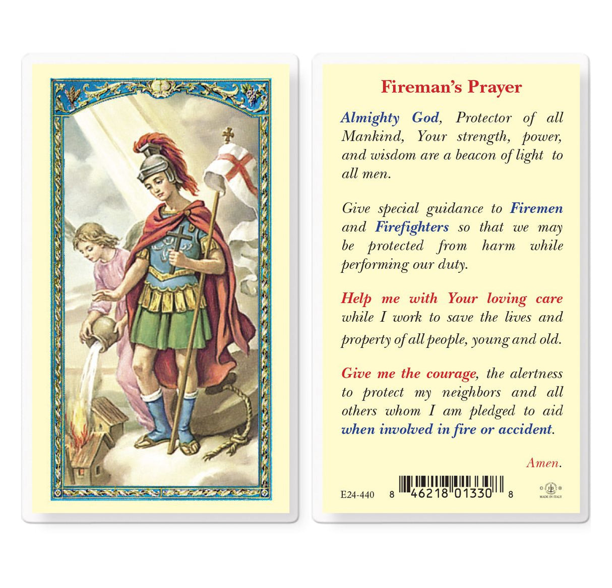 St. Florian Fireman Laminated Prayer Card