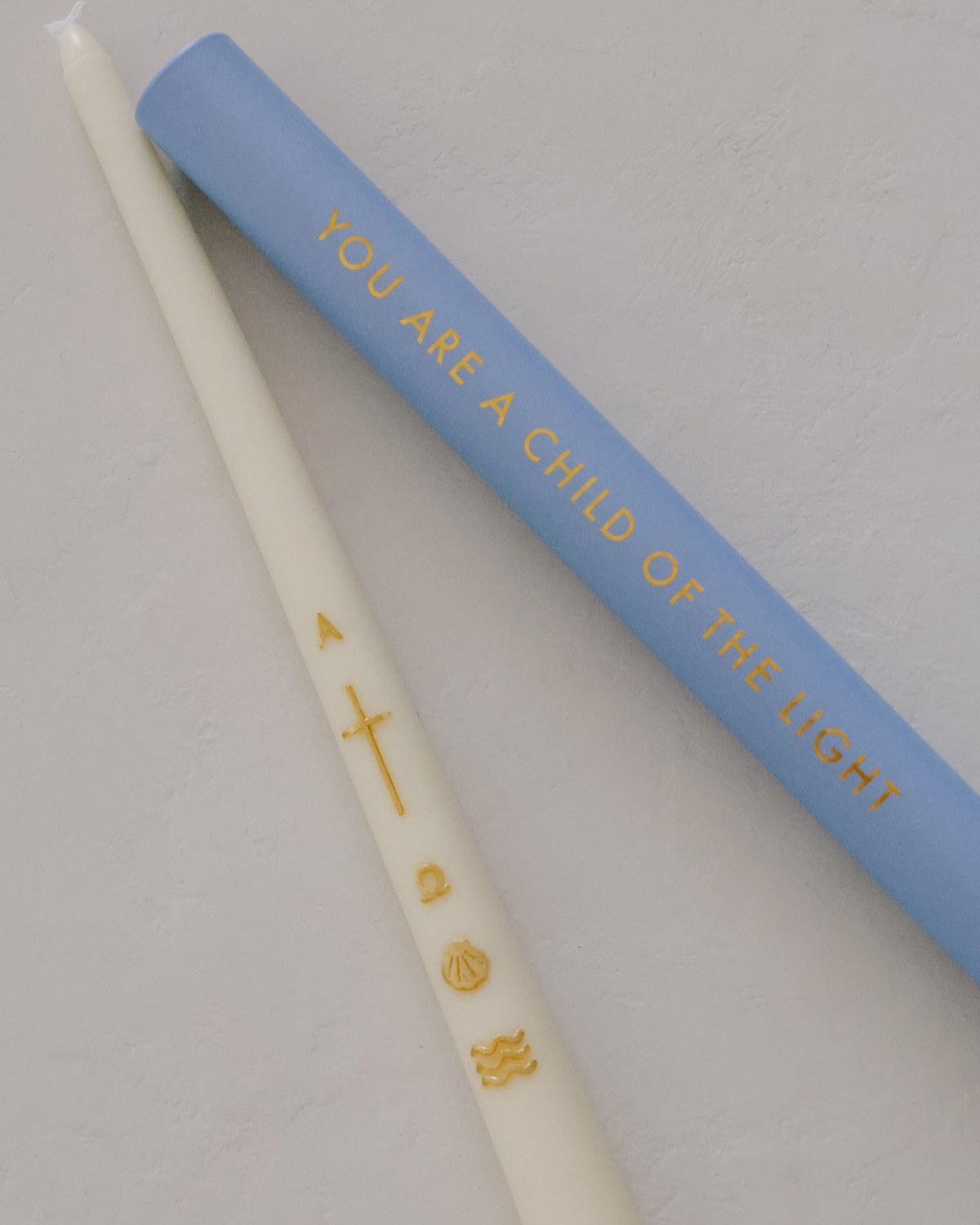 Alpha & Omega Baptism Candle, Gold Design, Soy & Beeswax