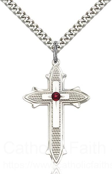 Large Textured Cross Pendant with 3mm Swarovski bead Birthstone Option for Women