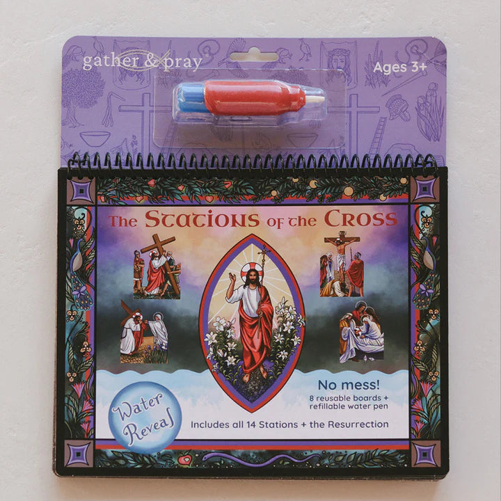 Stations of the Cross Water Reveal Activity Book for Kids – Reusable Lent Learning Tool with Water Pen