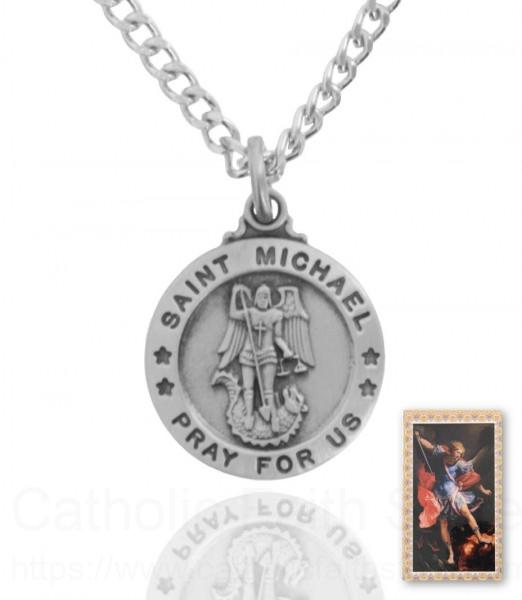 Round St. Michael The Archangel Medal with Prayer Card