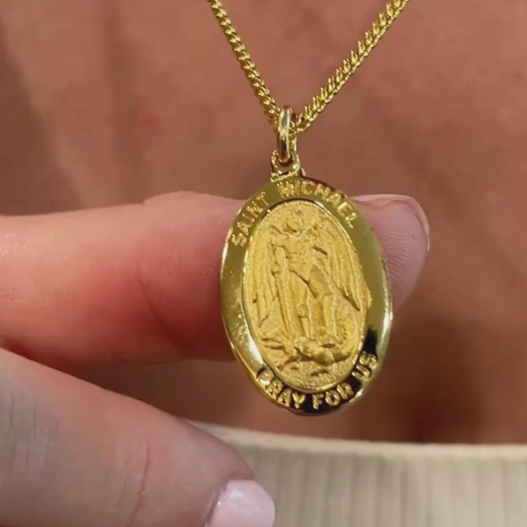 Saint Michael Oval Goldtone Medal for Men