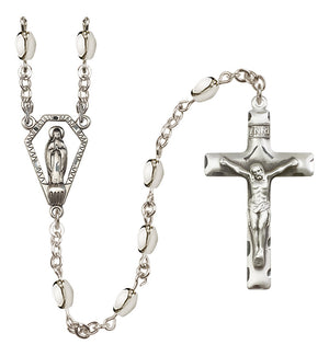 Sterling silver Miraculous heirloom rosary with 5x7mm oval beads and cut-out Miraculous Medal center