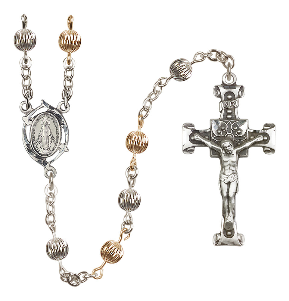 Miraculous Medal Leaf Heirloom Rosary, 6mm Corrugated Beads