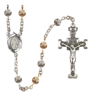 Miraculous Medal Leaf Heirloom Rosary, 6mm Corrugated Beads