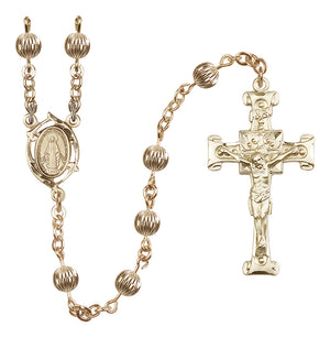 Miraculous Medal Leaf Heirloom Rosary, 6mm Corrugated Beads