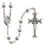 Sterling silver Miraculous heirloom rosary with 6mm corrugated beads and leaf-shaped Miraculous Medal center