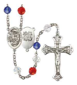 Saint Michael the Archangel Coast Guard Patriotic Rosary – Handmade in USA, Silver Plated