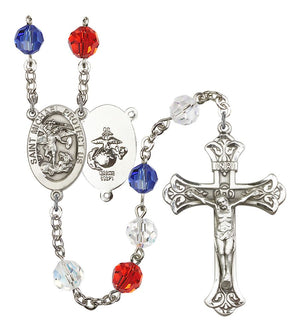 Saint Michael the Archangel Marines Patriotic Rosary – Handmade in USA, Silver Plated
