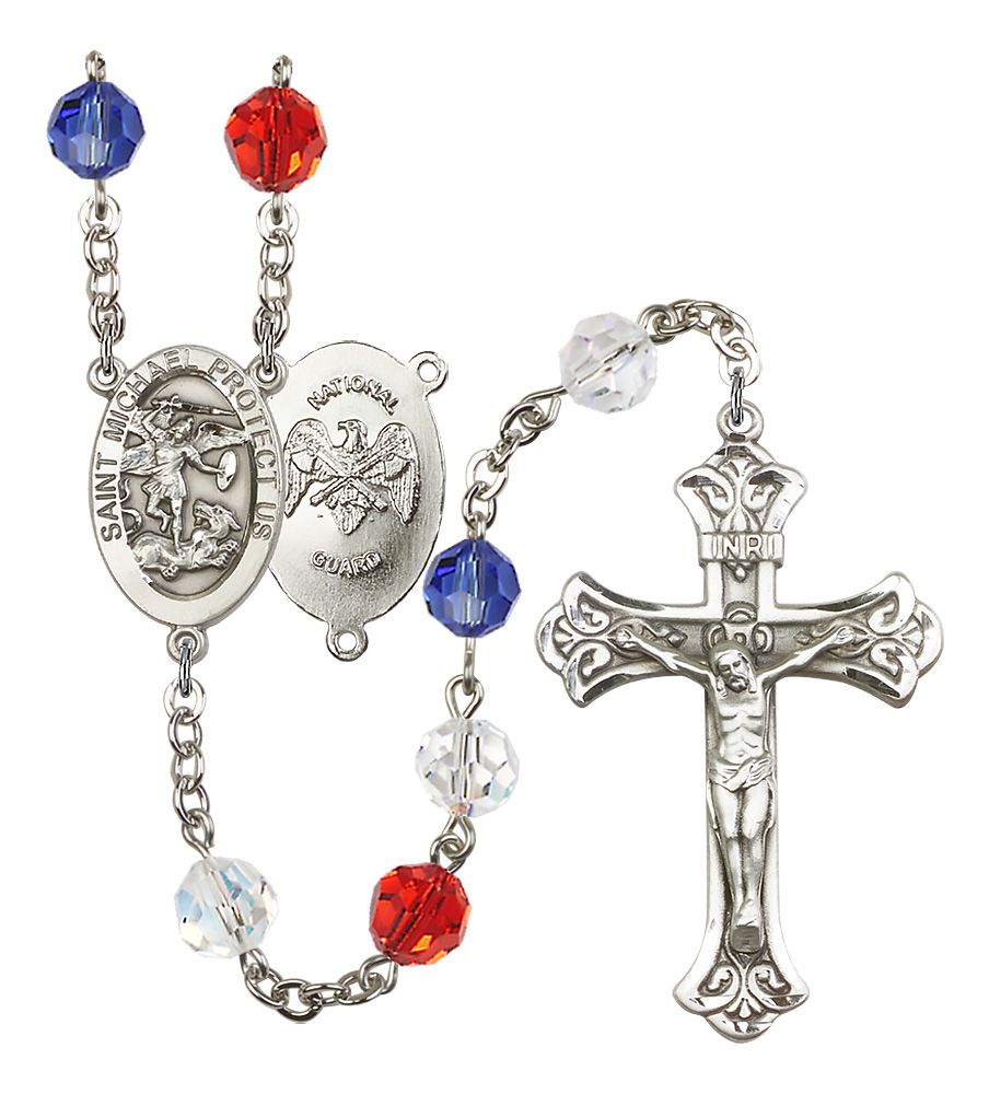 Saint Michael the Archangel National Guard Patriotic Rosary – Handmade in USA, Silver Plated