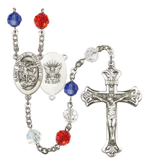Saint Michael the Archangel Navy Patriotic Rosary – Handmade in USA, Silver Plated