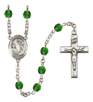Saint Cecilia Birthstone Rosary, 6mm Fire-Polished Beads, Silver Plated