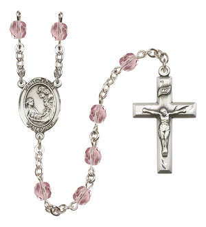 Saint Cecilia Birthstone Rosary, 6mm Fire-Polished Beads, Silver Plated