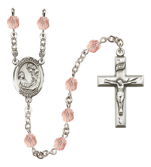 Saint Cecilia Birthstone Rosary, 6mm Fire-Polished Beads, Silver Plated