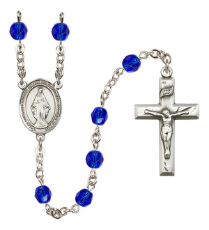 Miraculous Medal Birthstone Rosary, 6mm Fire-Polished Beads, Silver Plated