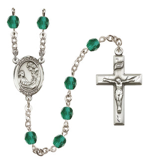 Saint Cecilia Birthstone Rosary, 6mm Fire-Polished Beads, Silver Plated