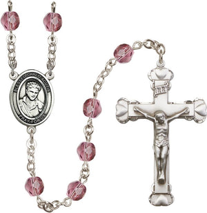 St. Carlo Acutis Birthstone Rosary, 6mm Glass Beads & Silver-Plated Details