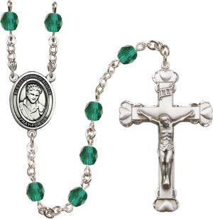 St. Carlo Acutis Birthstone Rosary, 6mm Glass Beads & Silver-Plated Details
