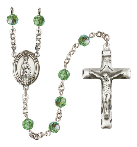 Our Lady of Fatima Sterling Silver Rosary, Austrian Crystal & Squared Crucifix
