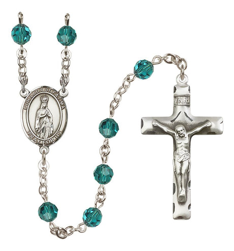 Our Lady of Fatima Sterling Silver Rosary, Austrian Crystal & Squared Crucifix