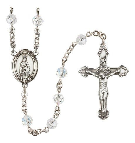 Our Lady of Fatima Sterling Silver Rosary, 6mm Austrian Crystal
