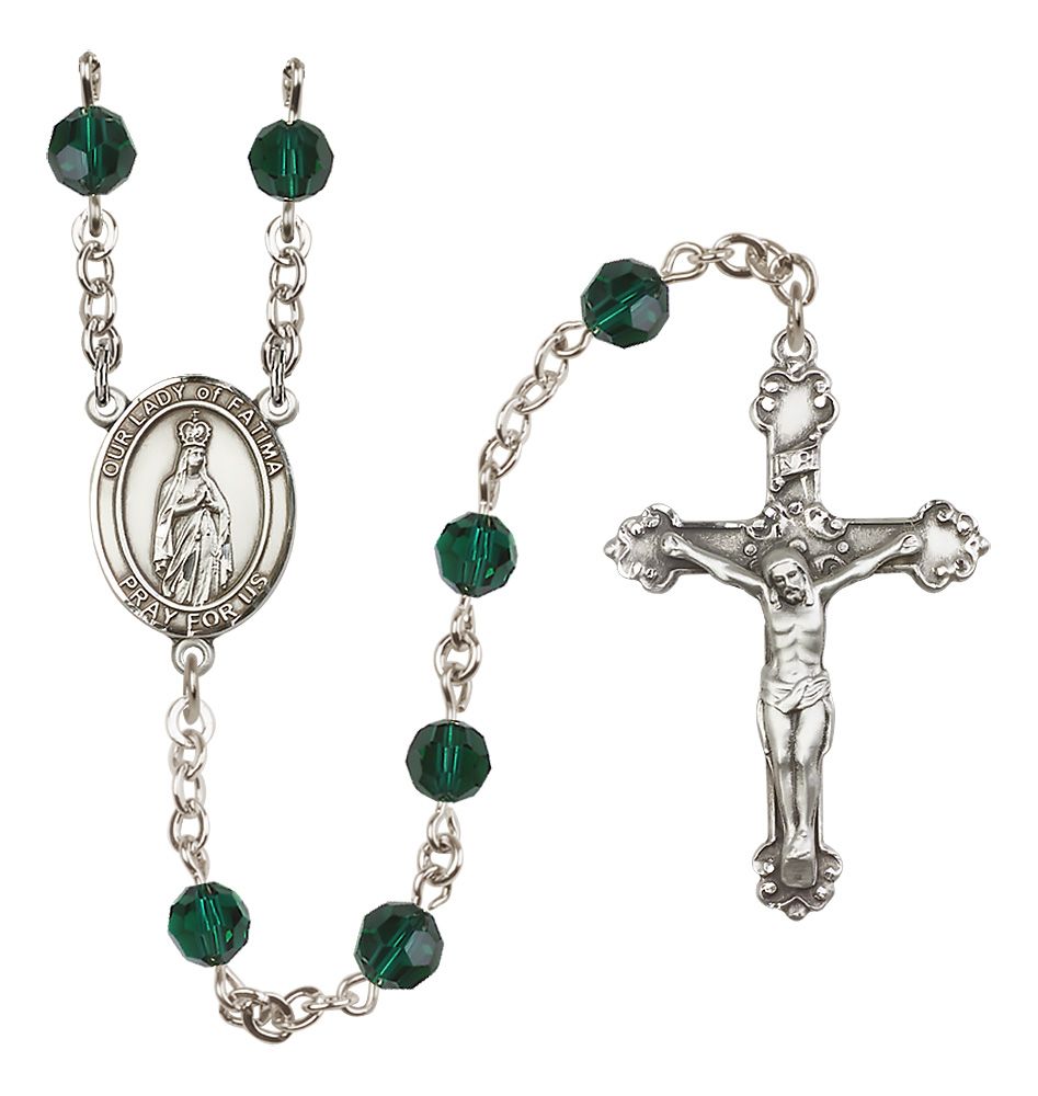 Our Lady of Fatima Sterling Silver Rosary, 6mm Austrian Crystal