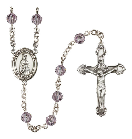 Our Lady of Fatima Sterling Silver Rosary, 6mm Austrian Crystal