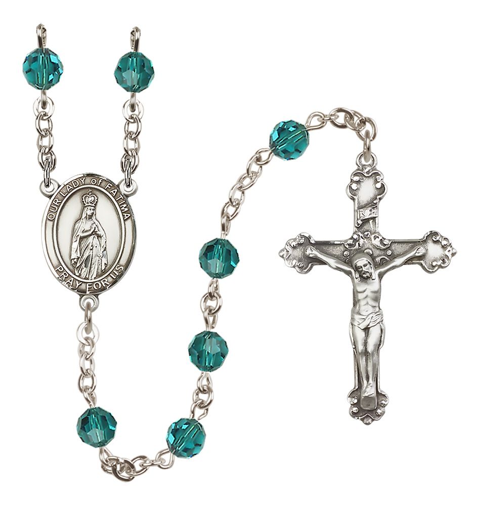Our Lady of Fatima Sterling Silver Rosary, 6mm Austrian Crystal