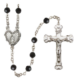 Sterling Silver Heart Miraculous Medal Rosary with 6 mm Austrian Crystal Beads