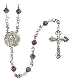 Sterling Silver Miraculous Medal Rosary with 5 mm Austrian Crystal Beads