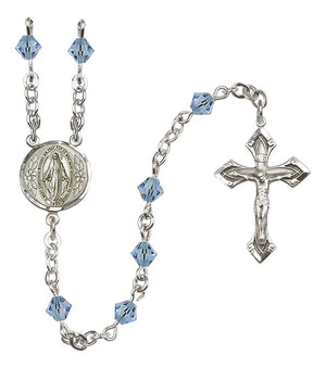 Sterling Silver Miraculous Medal Rosary with 5 mm Austrian Crystal Beads