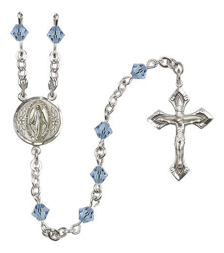 Sterling Silver Miraculous Medal Rosary with 5 mm Austrian Crystal Beads