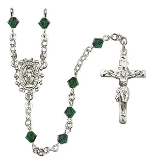 Sterling Silver Miraculous Medal Rosary with 5 mm Austrian Crystal Beads
