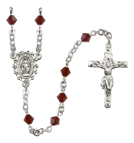 Sterling Silver Miraculous Medal Rosary with 5 mm Austrian Crystal Beads