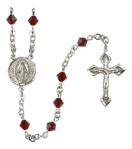 Sterling Silver Miraculous Medal Rosary with 5 mm Austrian Crystal Beads
