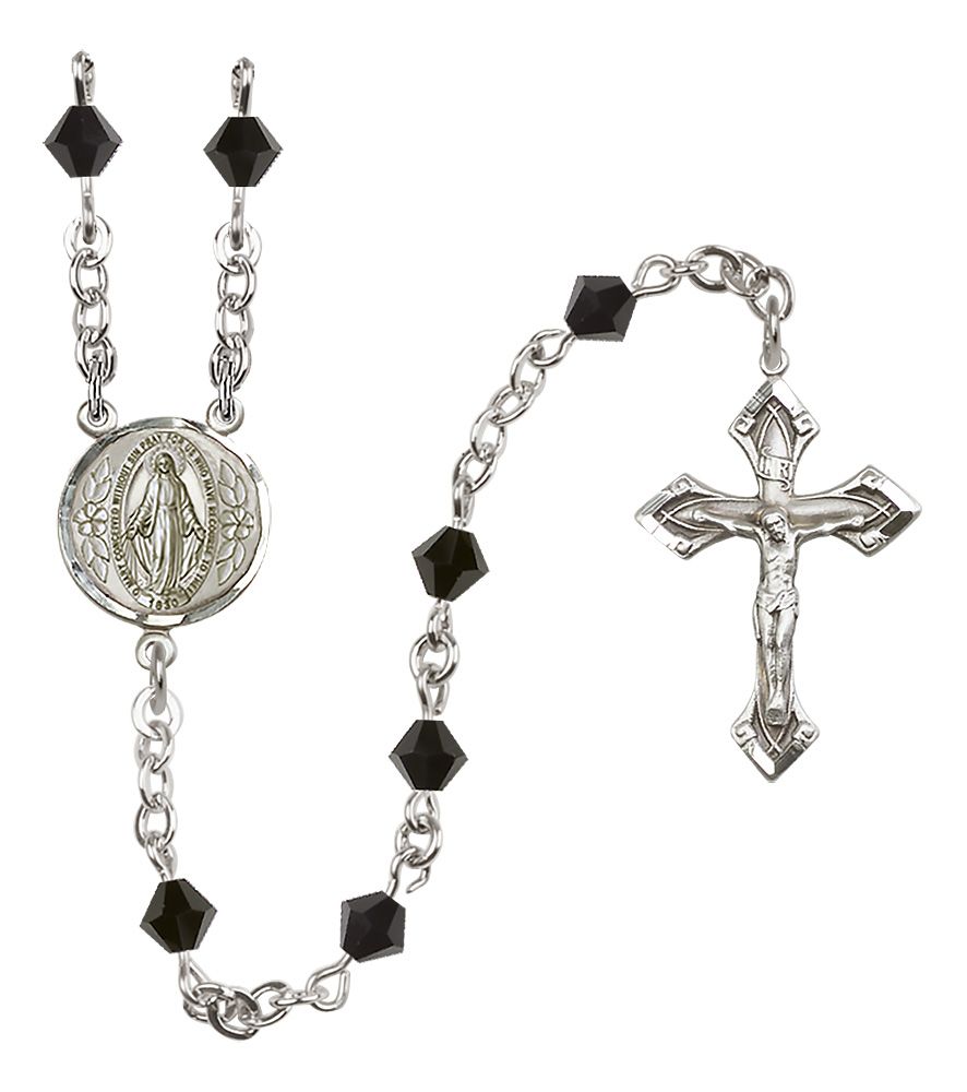 Sterling Silver Miraculous Medal Rosary with 5 mm Austrian Crystal Beads