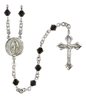 Sterling Silver Miraculous Medal Rosary with 5 mm Austrian Crystal Beads