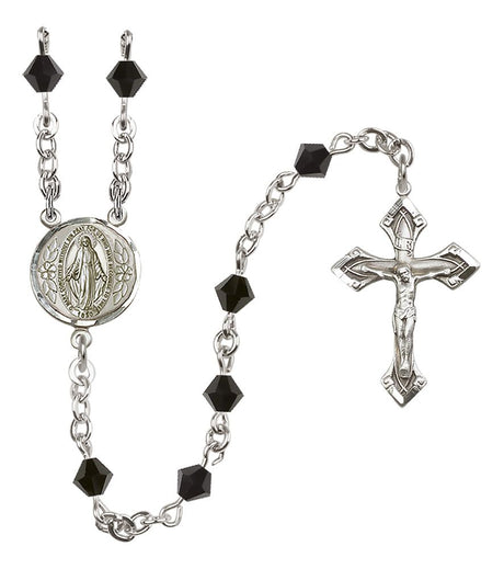 Sterling Silver Miraculous Medal Rosary with 5 mm Austrian Crystal Beads