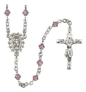 Sterling Silver Miraculous Medal Rosary with 5 mm Austrian Crystal Beads